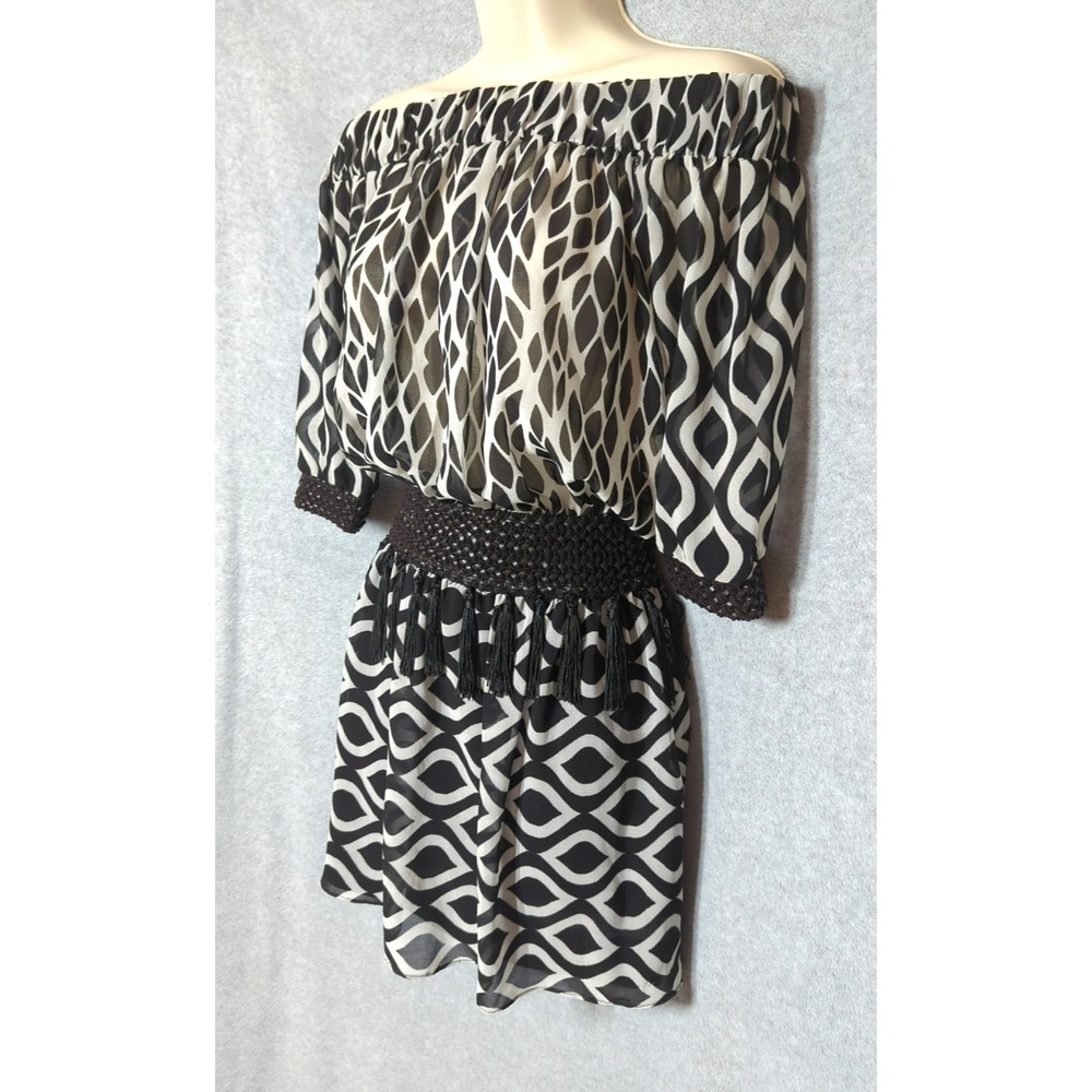 Boho Festival Mini Dress Off Shoulder 4 Braided Faux Leather Tassel Trim Sexy